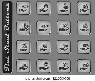hand and money vector web icons on the flat steel buttons