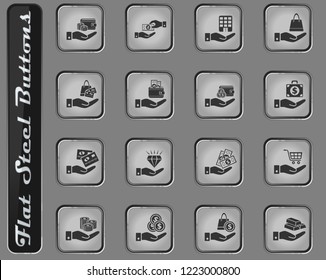 hand and money vector web icons on the flat steel buttons