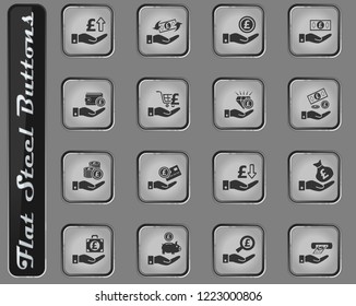 hand and money vector web icons on the flat steel buttons