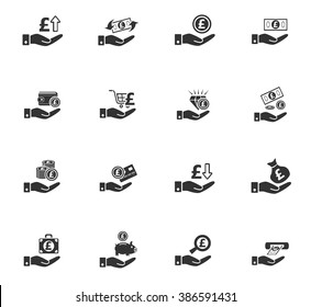 hand and money web icons for user interface design