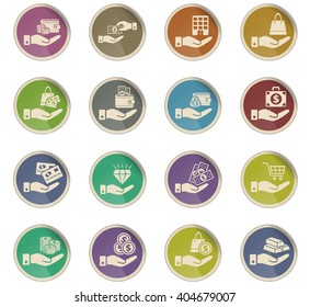 hand and money web icons for user interface design