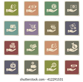 hand and money web icons for user interface design
