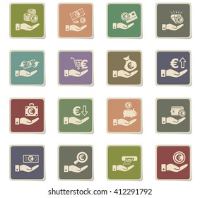 hand and money web icons for user interface design