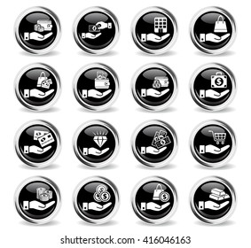 hand and money web icons for user interface design