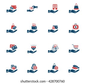 hand and money web icons for user interface design