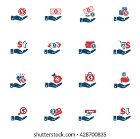 hand and money web icons for user interface design