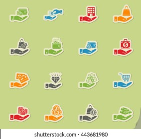 hand and money web icons for user interface design