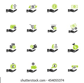hand and money web icons for user interface design