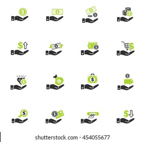 hand and money web icons for user interface design
