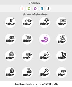 hand and money web icons for user interface design