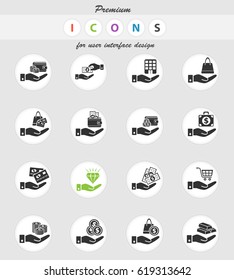 hand and money web icons for user interface design