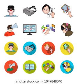 Hand, monitor, headphones, woman .Virtual reality set collection icons in cartoon,flat style vector symbol stock illustration web.