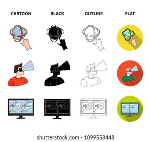 Hand, monitor, headphones, woman .Virtual reality set collection icons in cartoon,black,outline,flat style vector symbol illustration web.