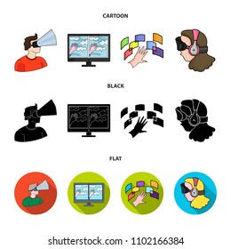 Hand, monitor, headphones, woman .Virtual reality set collection icons in cartoon,black,flat style vector symbol stock illustration web.