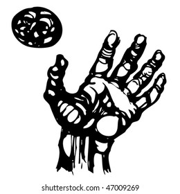 hand with moon face