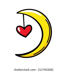 Hand moon with a heart. Vector illustration