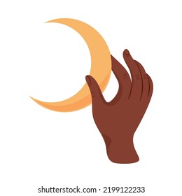 hand with moon isolated icon