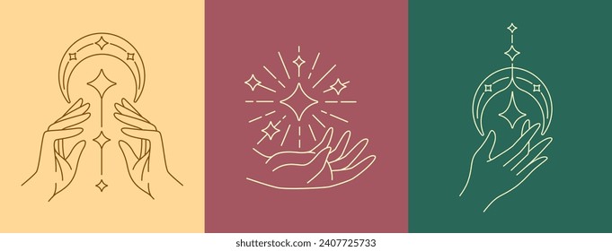 hand and moon line art design collection