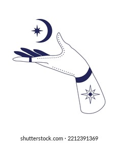 hand with moon and star astrology icon