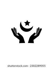 hand with moon and star icon, vector best flat icon.