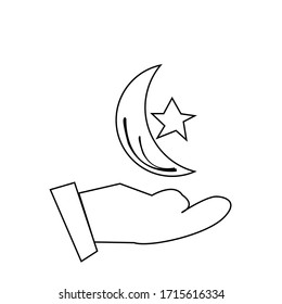 La mano con la luna y el icono de la línea delgada estrella como símbolo favorito.
