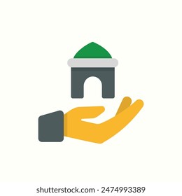 hand mosque icon, isolated flat color ramadan icon set