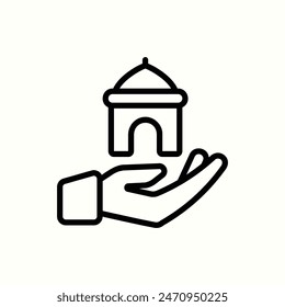 hand mosque icon, isolated outline ramadan icon