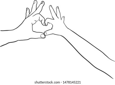 A hand of a mother and child forming heart shape.
