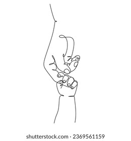 Hand of mother and child one line Minimalist. Vector illustration. Continuous one line drawing.