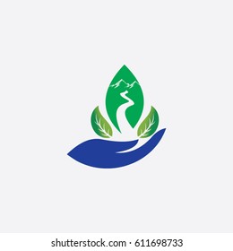 hand mountain icon to logo nature