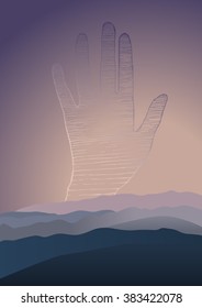 Hand in the mountain sky