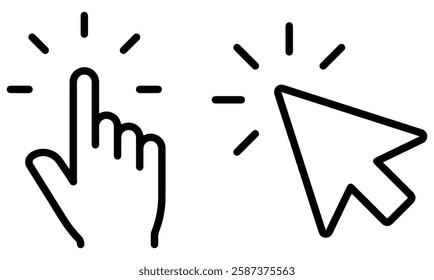 Hand and Mouse cursor click editable stroke outline icon isolated on white background flat vector illustration. Pixel perfect. 64 x 64. vector eps file