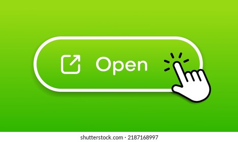 Hand Mauszeiger klicken Sie grün an, öffnen Sie die Schaltfläche oder Zeichen für Website, mobile App, UI.