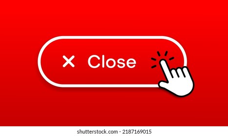 Hand Mouse Cursor Click Red Shut Down, Close Button Or Sign For Website, Mobile App, UI.