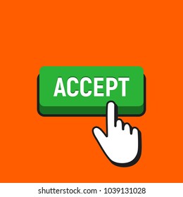 Hand Mouse Cursor Clicks the Accept Button. Pointer Push Press Button Concept.
