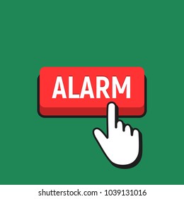 Hand Mouse Cursor Clicks the Alarm Button. Pointer Push Press Button Concept.