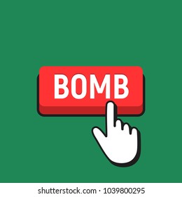 Hand Mouse Cursor Clicks the Bomb Button. Pointer Push Press Button Concept.