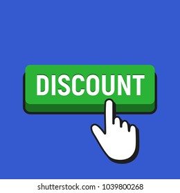 Hand Mouse Cursor Clicks the Discount Button. Pointer Push Press Button Concept.