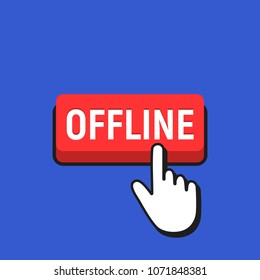 Hand Mouse Cursor Clicks the Offline Button. Pointer Push Press Button Concept.