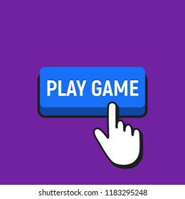 Hand Mouse Cursor Clicks the Play Game Button. Pointer Push Press Button Concept.