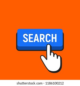 Hand Mouse Cursor Clicks the Search Button. Pointer Push Press Button Concept.