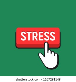 Hand Mouse Cursor Clicks the Stress Button. Pointer Push Press Button Concept.