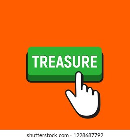 Hand Mouse Cursor Clicks the Treasure Button. Pointer Push Press Button Concept.