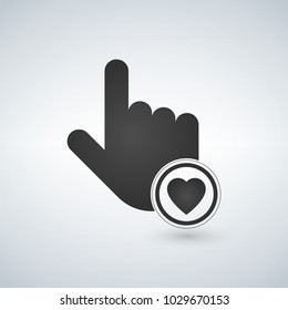 Icono del cursor del ratón mano con corazón en el círculo. Ilustración vectorial.