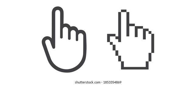 Hand mouse cursor icon. Pointer hand cursor icons, pixelated hand cursor vector symbol isolated on white background
