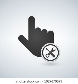 Hand mouse cursor with settings tools in the circle. vector illustration.