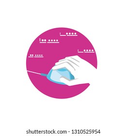 hand with mouse device in circular frame