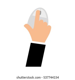 hand with mouse device icon over white background. colorful design. vector illustration