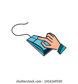hand with mouse device vector ilustration