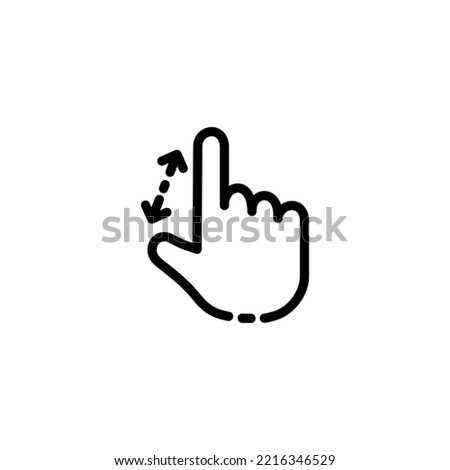 Hand with move cursor line icon. Move object, control buttons, zoom in and out, arrows, navigation, maximize. Technology concept. Vector black line icon on a white background